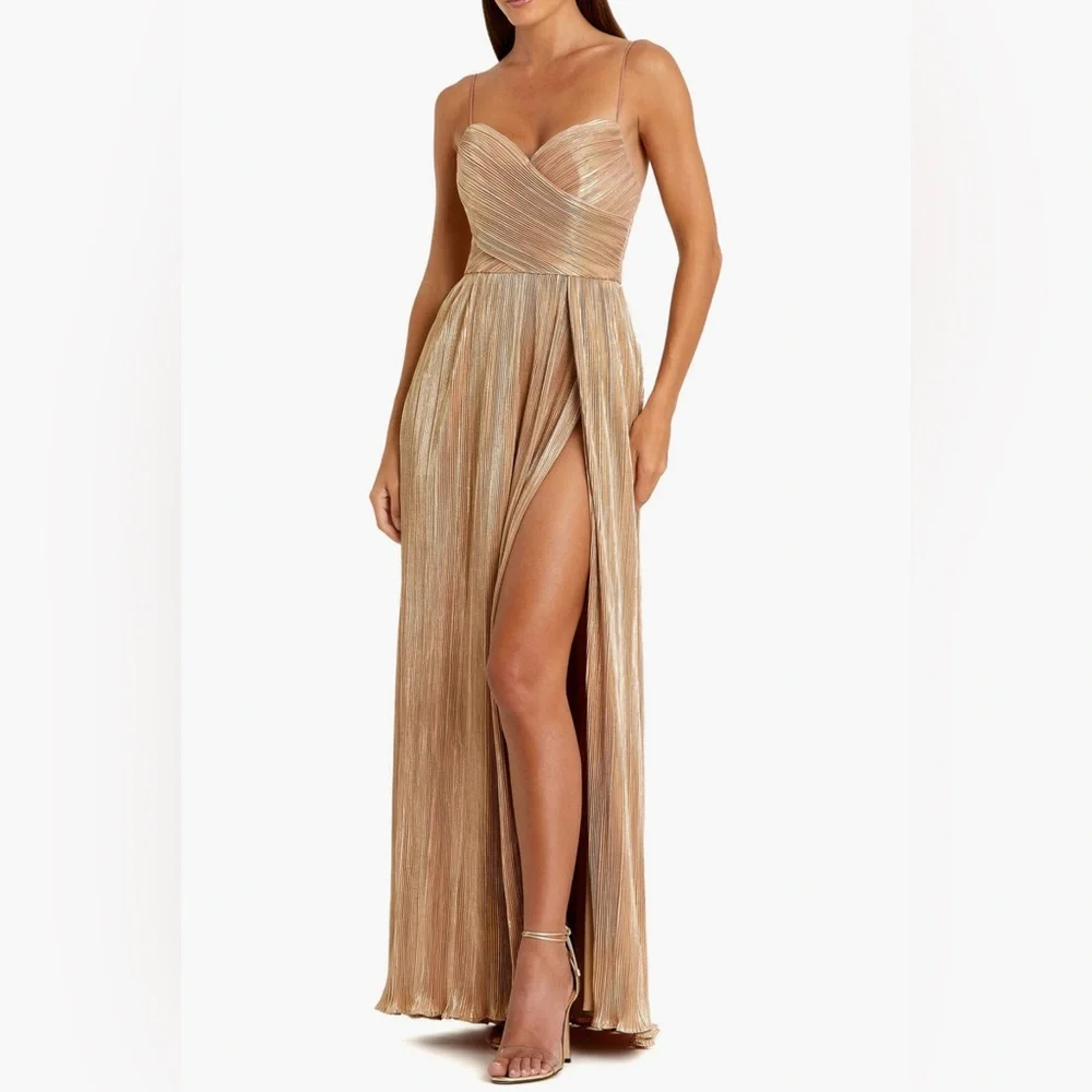 IEENA FOR MAC DUGGAL METALLIC Gold RUCHED A LINE Dress GOWN Women’s size 4 - Picture 2 of 8